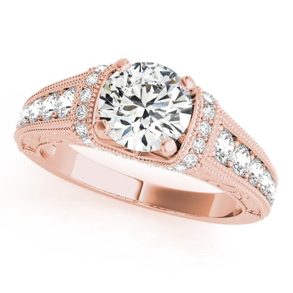 Antique Style Filigree Milgrain Engagement Ring, style 50802, Front view in rose gold