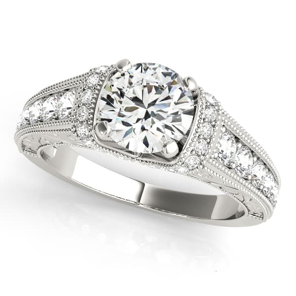 Antique Style Filigree Milgrain Engagement Rings — style 50802 in 10k White Gold