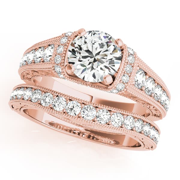 Antique Style Filigree Milgrain Engagement Ring, style 50802, On hand view in rose gold