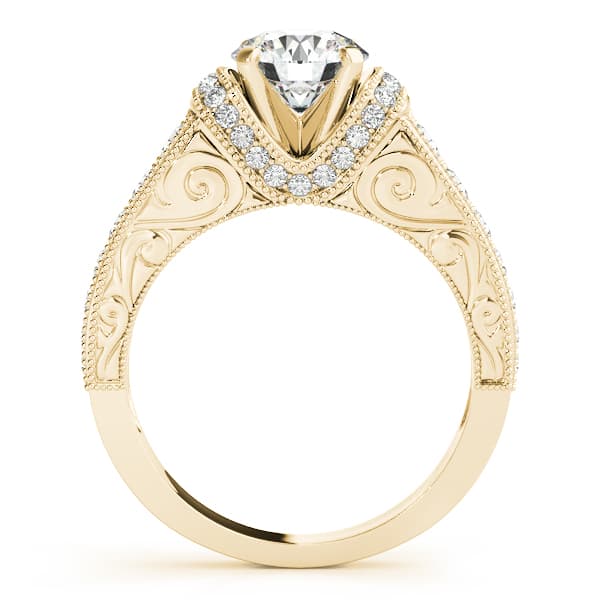 Antique Style Filigree Milgrain Engagement Ring, style 50802, Side view in yellow gold