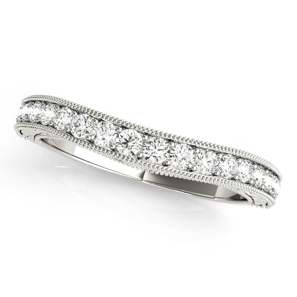 Single Row Miligrain Curved Wedding Band — White Gold