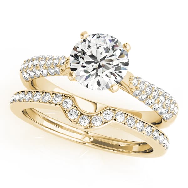 Multi-Row Pavé Set Engagement Ring, style 50805, On hand view in yellow gold