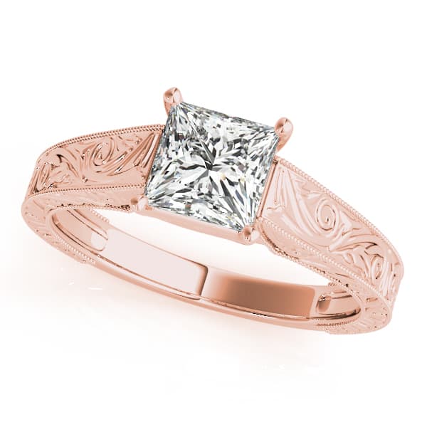 Vintage Inspired Princess Cut Trellis Engagement Ring, style 50806, Front view in rose gold