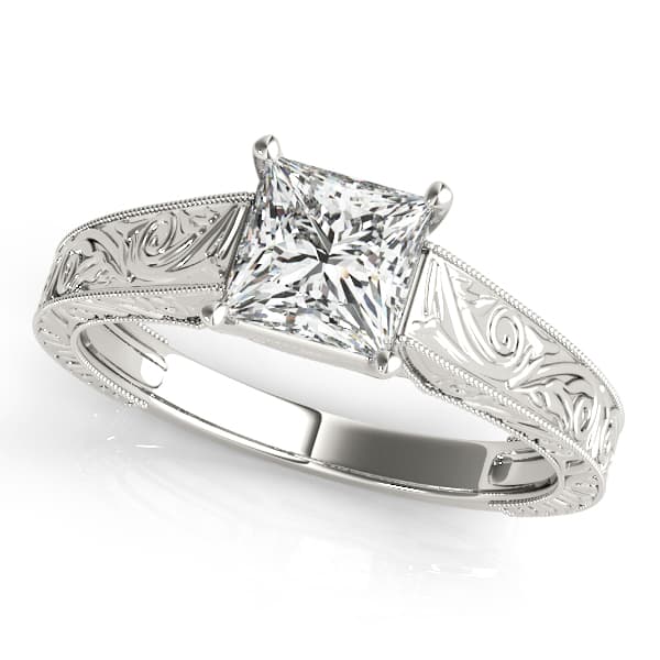 Vintage Inspired Princess Cut Trellis Engagement Ring — style 50806 in 10k White Gold