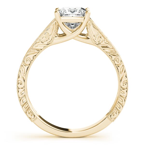 Vintage Inspired Princess Cut Trellis Engagement Ring, style 50806, Side view in yellow gold