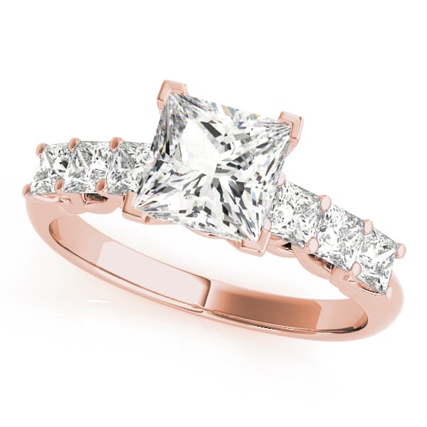 Single Row Princess Cut Trellis Engagement Ring, style 50807, Front view in rose gold