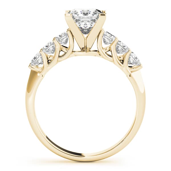 Single Row Princess Cut Trellis Engagement Ring, style 50807, Side view in yellow gold