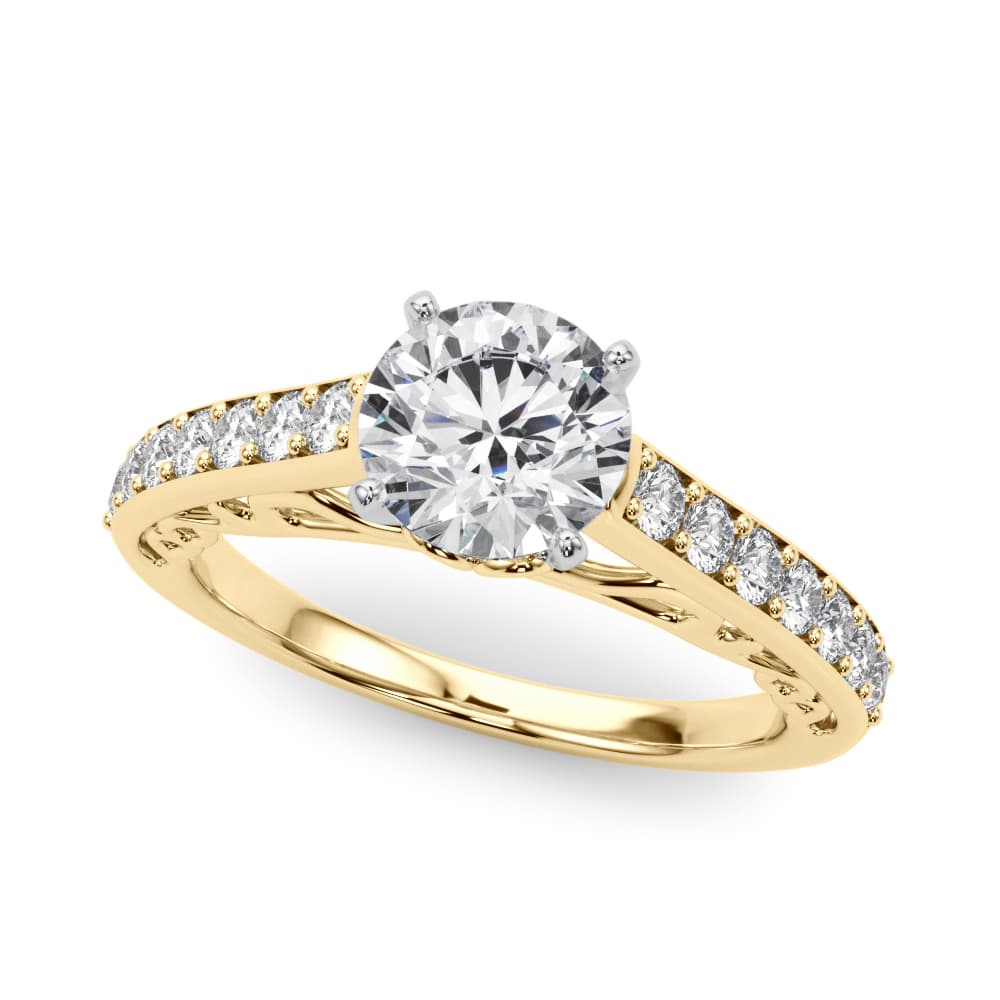 Single Row Prong In Channel Side Scroll Engagement Ring, style 50810, Front view in yellow gold