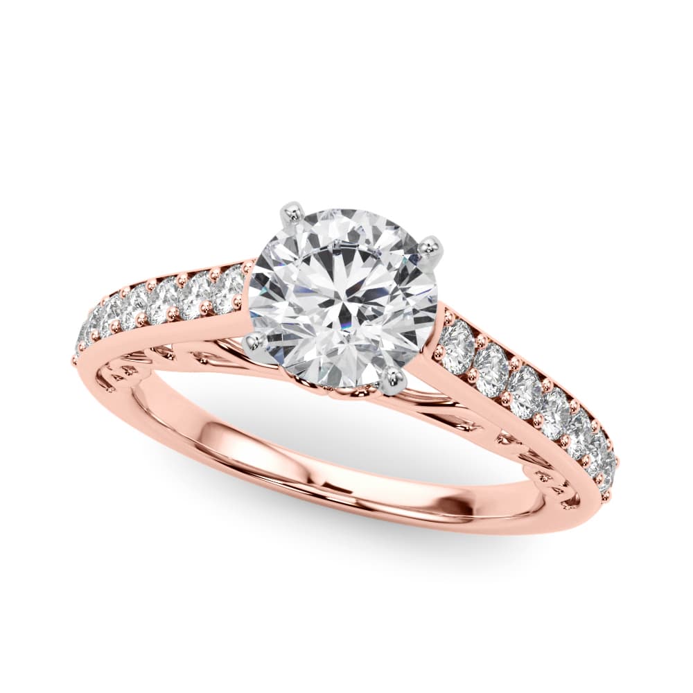 Single Row Prong In Channel Side Scroll Engagement Ring, style 50810, Front view in rose gold