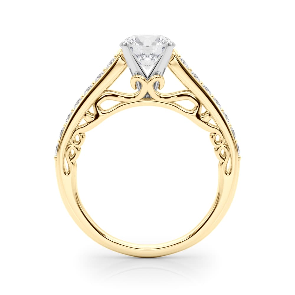 Single Row Prong In Channel Side Scroll Engagement Ring, style 50810, Side view in yellow gold