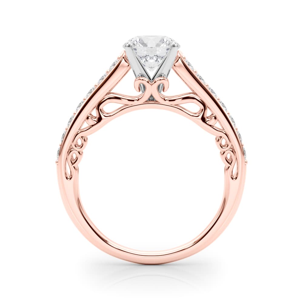 Single Row Prong In Channel Side Scroll Engagement Ring, style 50810, Side view in rose gold
