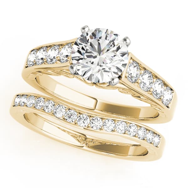 Single Row Prong In Channel Engagement Ring, style 50811, On hand view in yellow gold