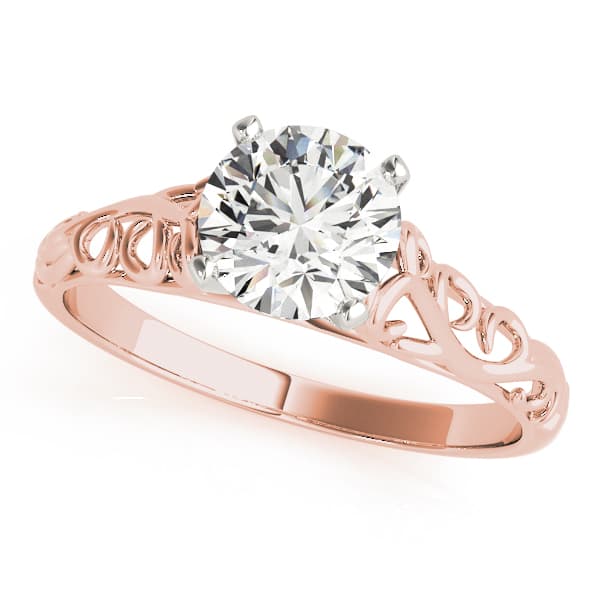 Vintage Inspired Solitaire Engagement Ring, style 50812, Front view in rose gold