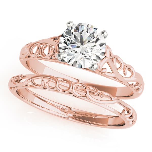 Vintage Inspired Solitaire Engagement Ring, style 50812, On hand view in rose gold