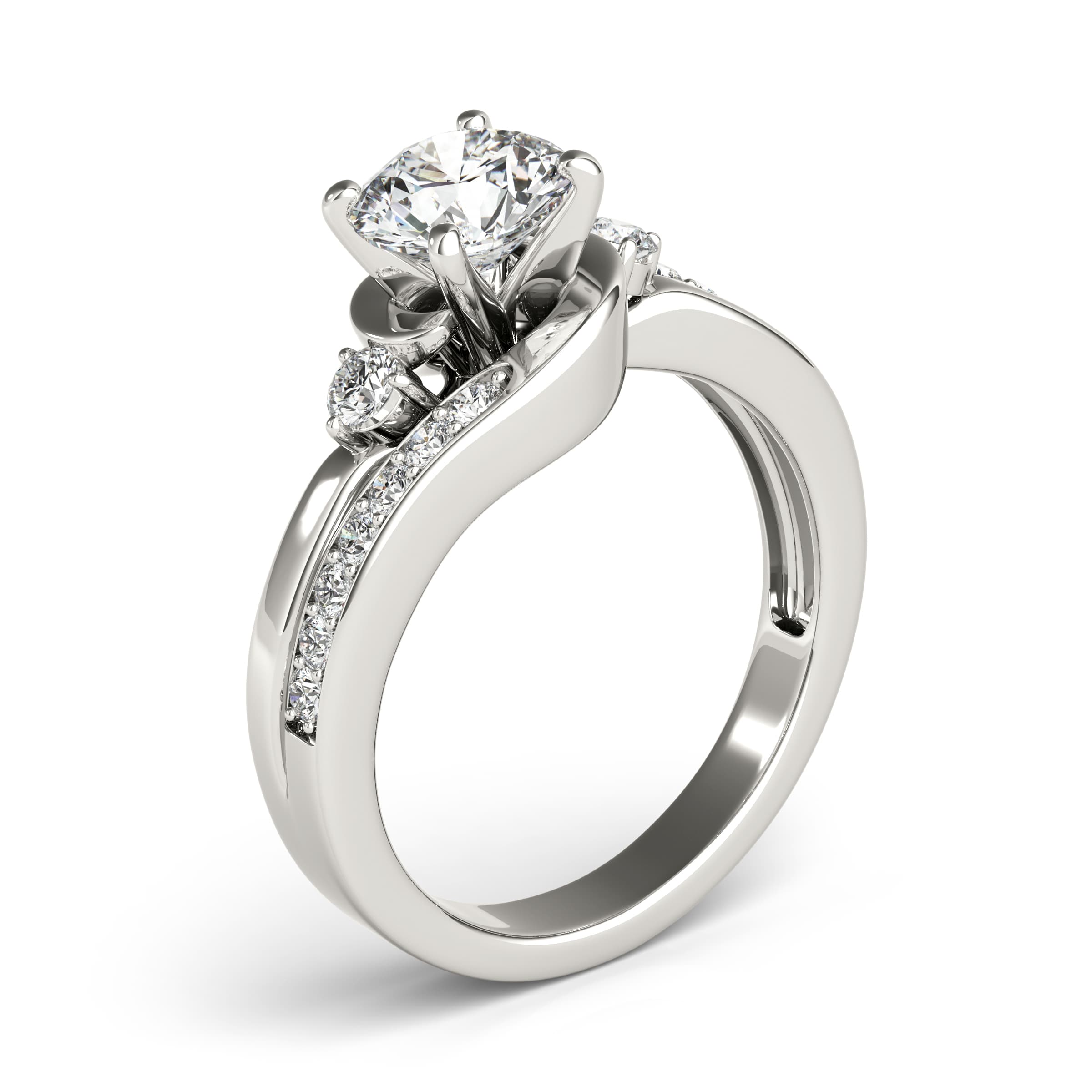 Bypass Engagement Ring, style 50813, Angle view in white gold or platinum