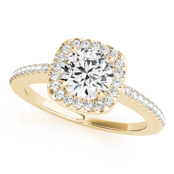 Single Row Accented Halo Engagement Ring, style 50815, Front view in yellow gold