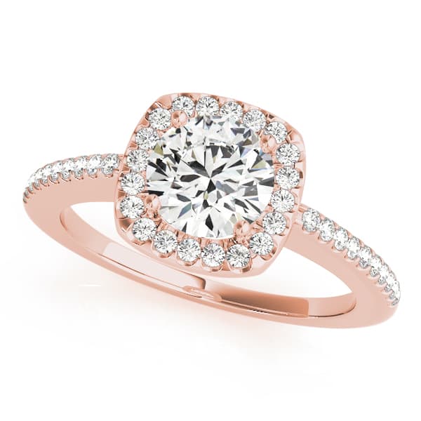 Single Row Accented Halo Engagement Ring, style 50815, Front view in rose gold