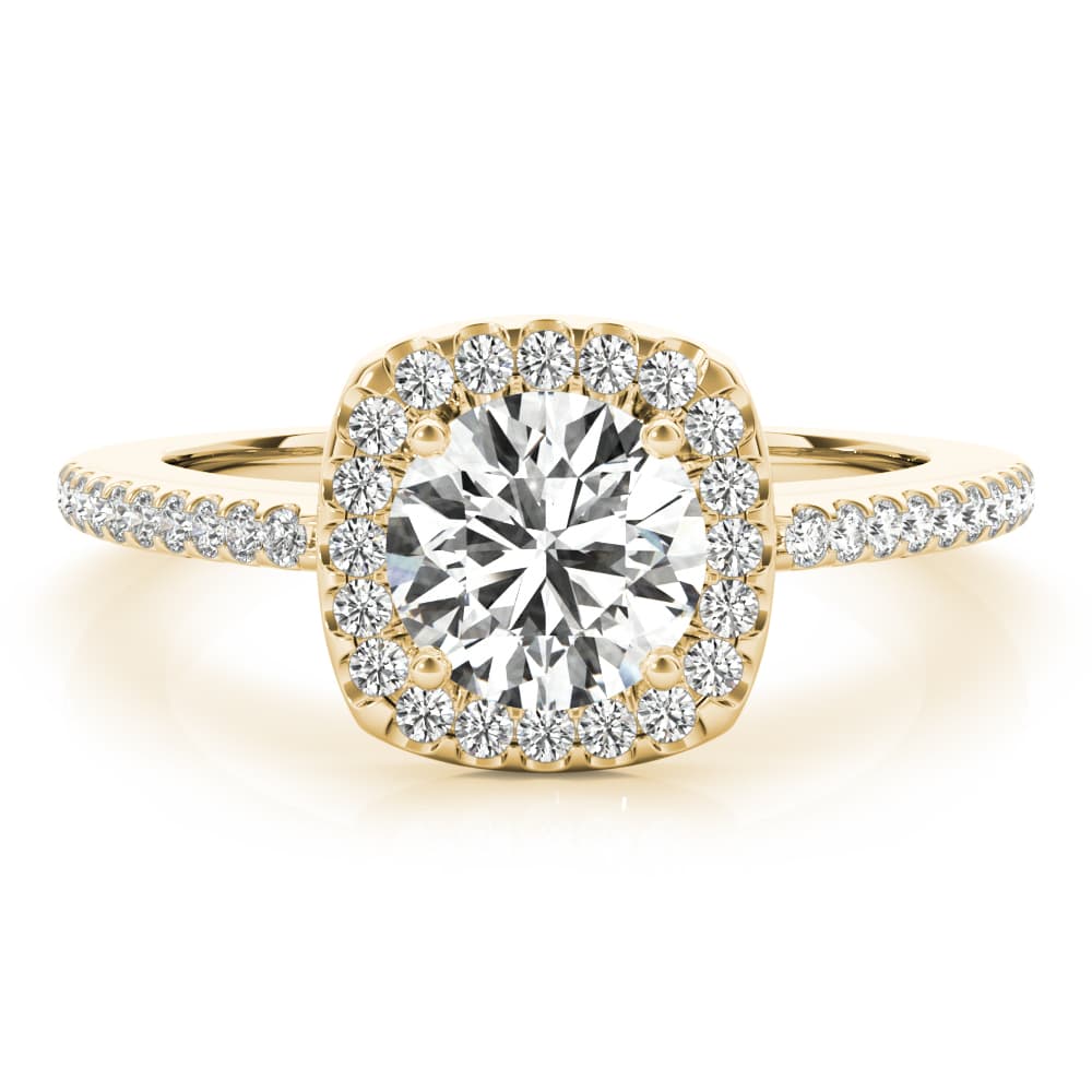 Single Row Accented Halo Engagement Ring, style 50815, Angle view in yellow gold