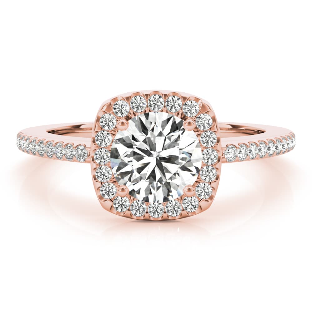 Single Row Accented Halo Engagement Ring, style 50815, Angle view in rose gold