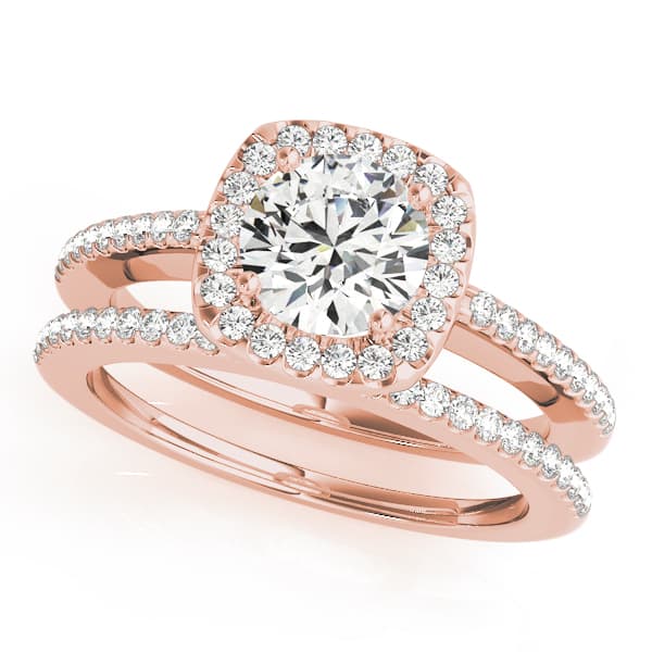 Single Row Accented Halo Engagement Ring, style 50815, On hand view in rose gold