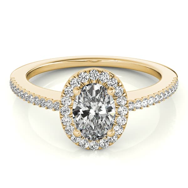 Single Row Oval Engagement Ring, style 50816, On hand view in yellow gold