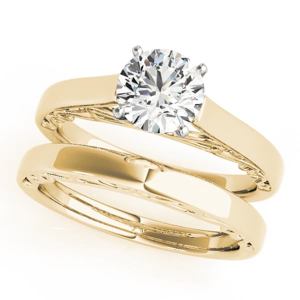 Solitaire Cathedral Engagement Ring, style 50818, On hand view in yellow gold