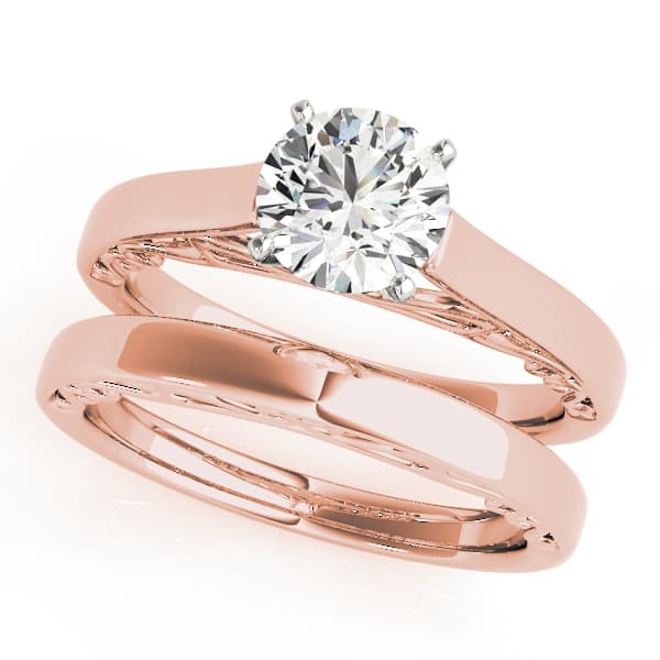 Solitaire Cathedral Engagement Ring, style 50818, On hand view in rose gold
