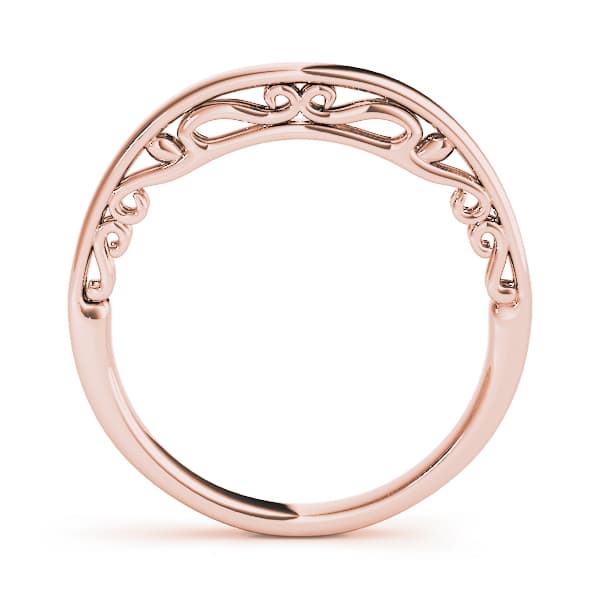 Side Scroll Filigree Wedding Band, Side view in rose gold