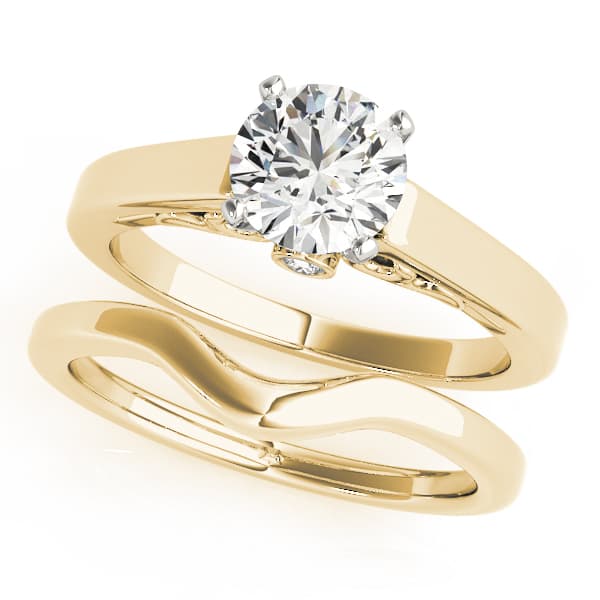 Solitaire Filigree Engagement Ring, style 50819, On hand view in yellow gold