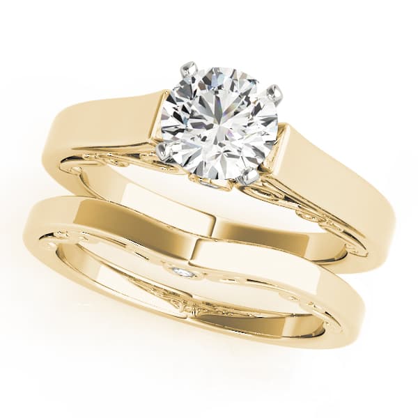 Solitaire Filigree Engagement Ring, style 50820, On hand view in yellow gold