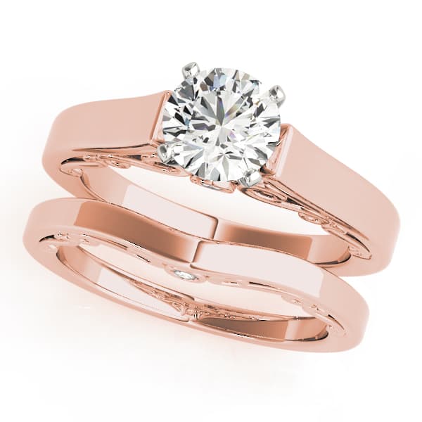 Solitaire Filigree Engagement Ring, style 50820, On hand view in rose gold