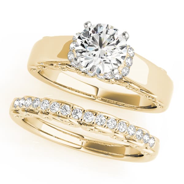 Vintage Filigree Halo Engagement Ring, style 50822, On hand view in yellow gold
