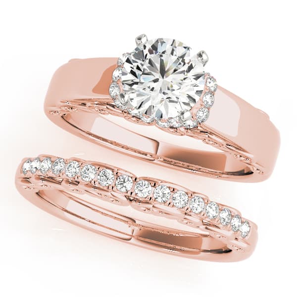 Vintage Filigree Halo Engagement Ring, style 50822, On hand view in rose gold