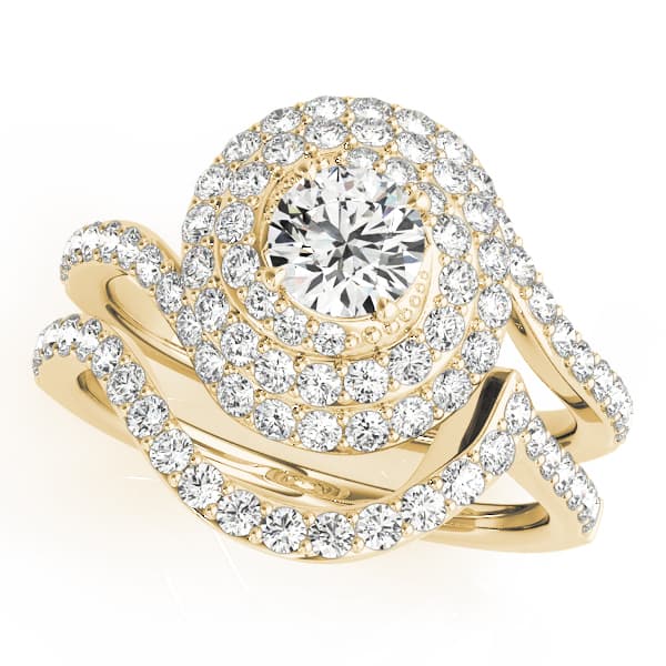 Halo Round Engagement Ring, style 50824, On hand view in yellow gold
