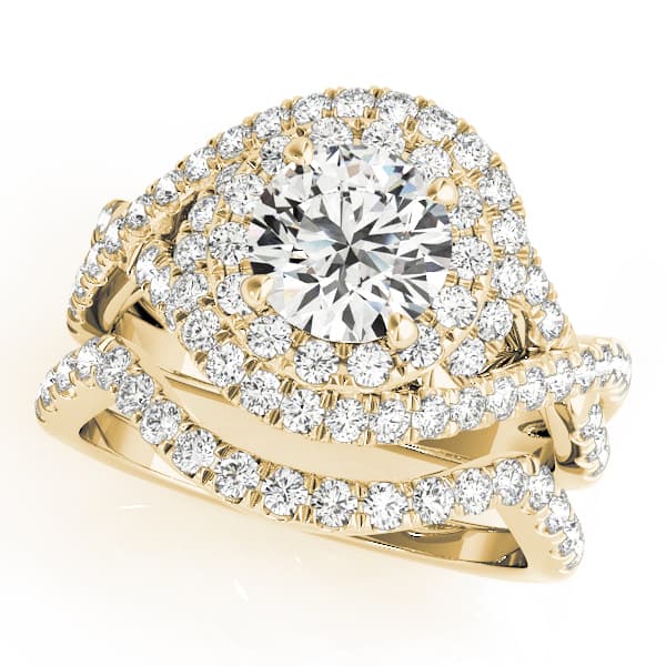 Twisted Double Halo Engagement Ring, style 50827, On hand view in yellow gold