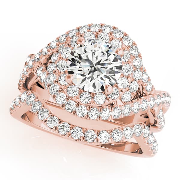 Twisted Double Halo Engagement Ring, style 50827, On hand view in rose gold
