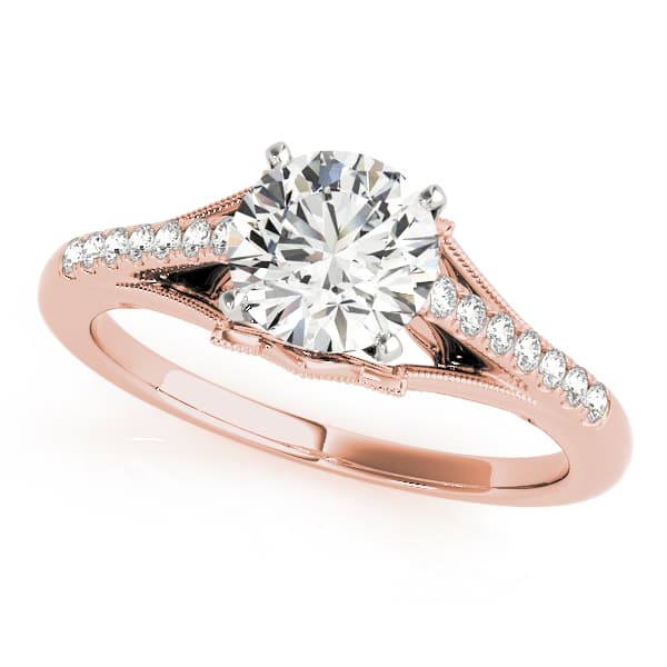 Classic Solitaire Accented Milgrain Engagement Ring, style 50828, Front view in rose gold
