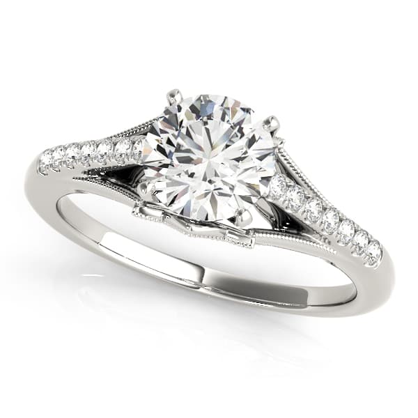 Classic Solitaire Accented Milgrain Engagement Ring — style 50828 in 10k White Gold