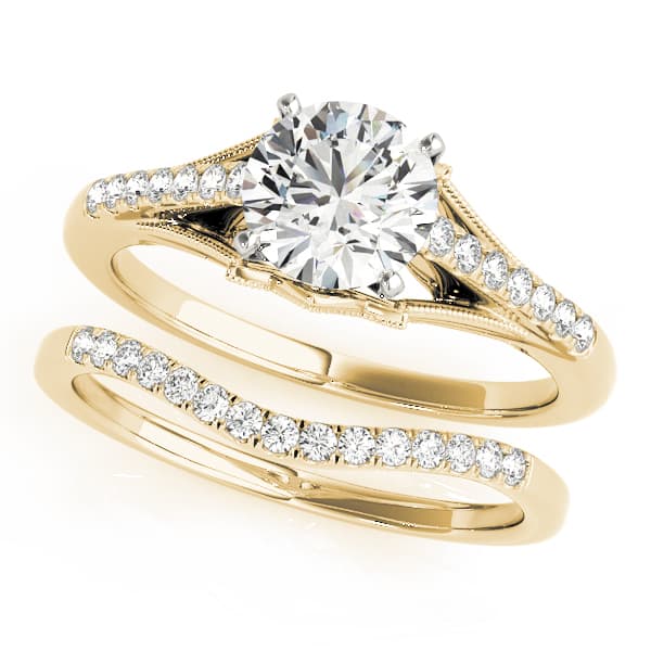 Classic Solitaire Accented Milgrain Engagement Ring, style 50828, On hand view in yellow gold