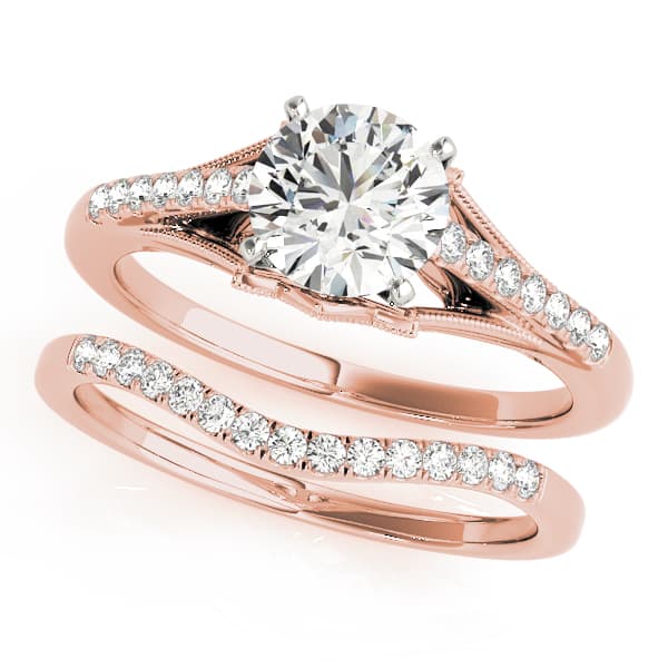Classic Solitaire Accented Milgrain Engagement Ring, style 50828, On hand view in rose gold