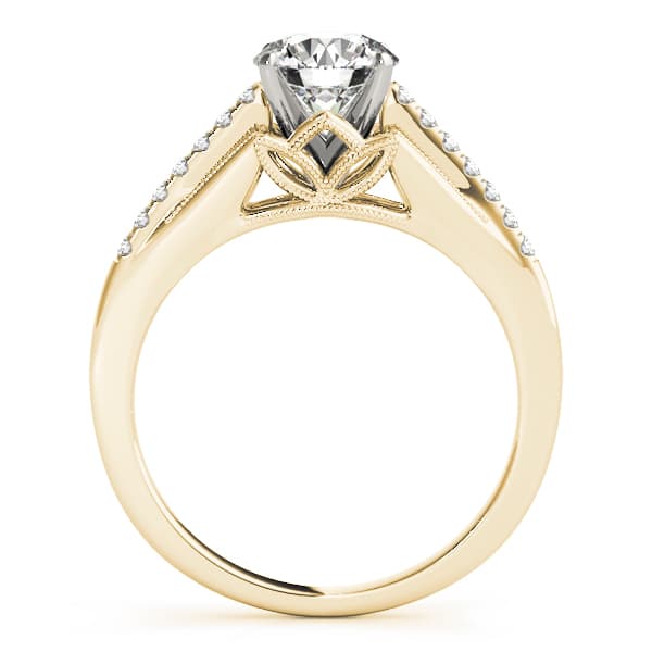 Classic Solitaire Accented Milgrain Engagement Ring, style 50828, Side view in yellow gold