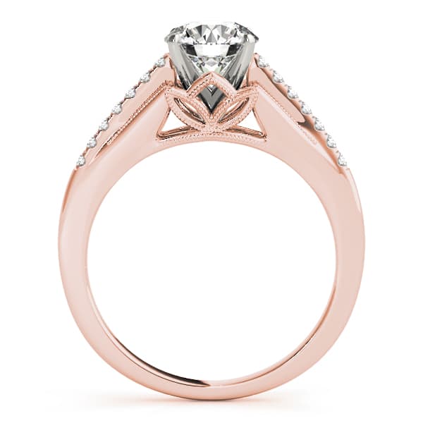 Classic Solitaire Accented Milgrain Engagement Ring, style 50828, Side view in rose gold