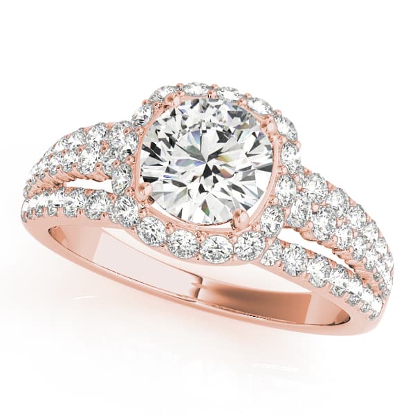 Multi-Row Halo Engagement Ring, style 50829, Front view in rose gold