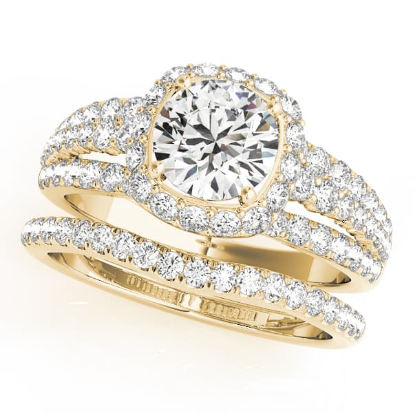Multi-Row Halo Engagement Ring, style 50829, On hand view in yellow gold