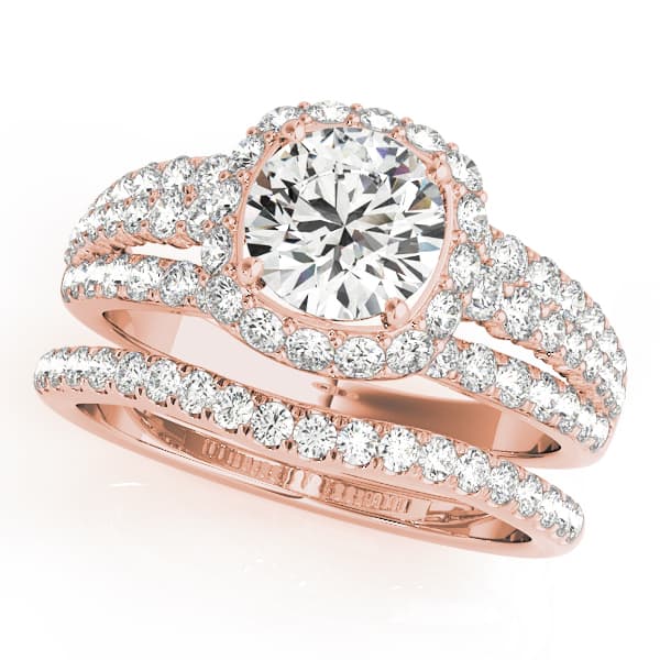 Multi-Row Halo Engagement Ring, style 50829, On hand view in rose gold