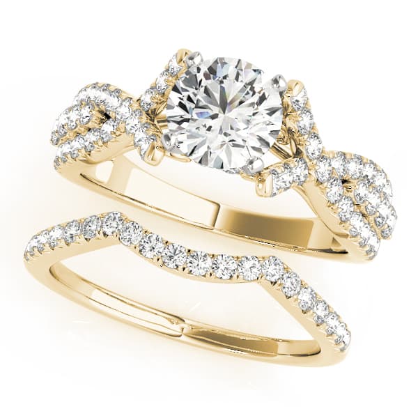 Multi-Row Twisted Shank Hidden Halo Engagement Ring, style 50835, On hand view in yellow gold