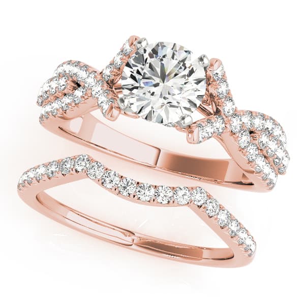 Multi-Row Twisted Shank Hidden Halo Engagement Ring, style 50835, On hand view in rose gold