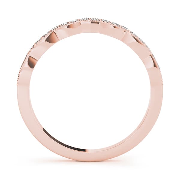 Single Row Milgrain Curved Wedding Band (0.15 ct. tw.), Side view in rose gold
