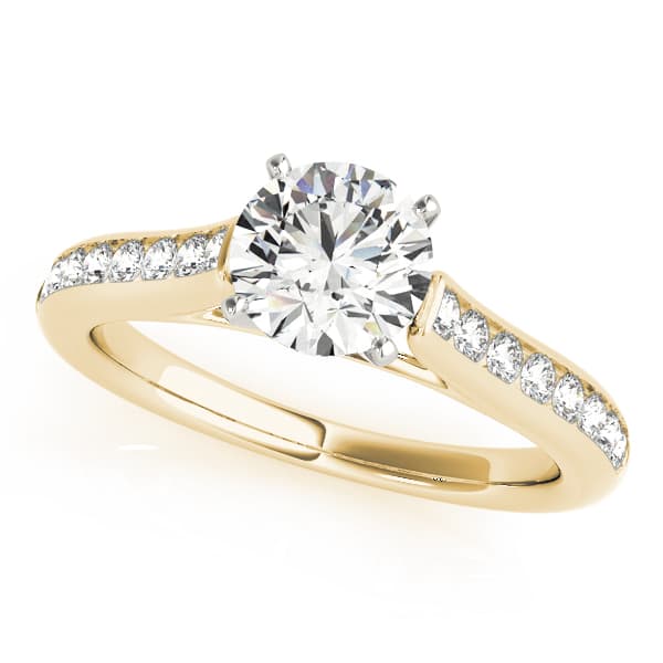 Channel Set Cathedral Engagement Ring, style 50837, Front view in yellow gold
