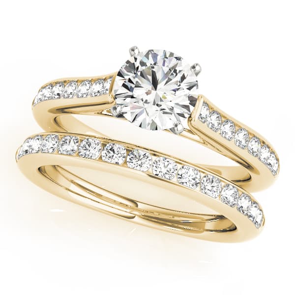 Channel Set Cathedral Engagement Ring, style 50837, On hand view in yellow gold